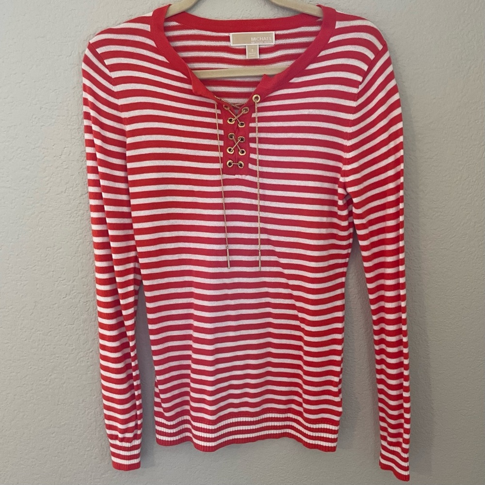 Michael Kors Orange/White Striped Sweater Small